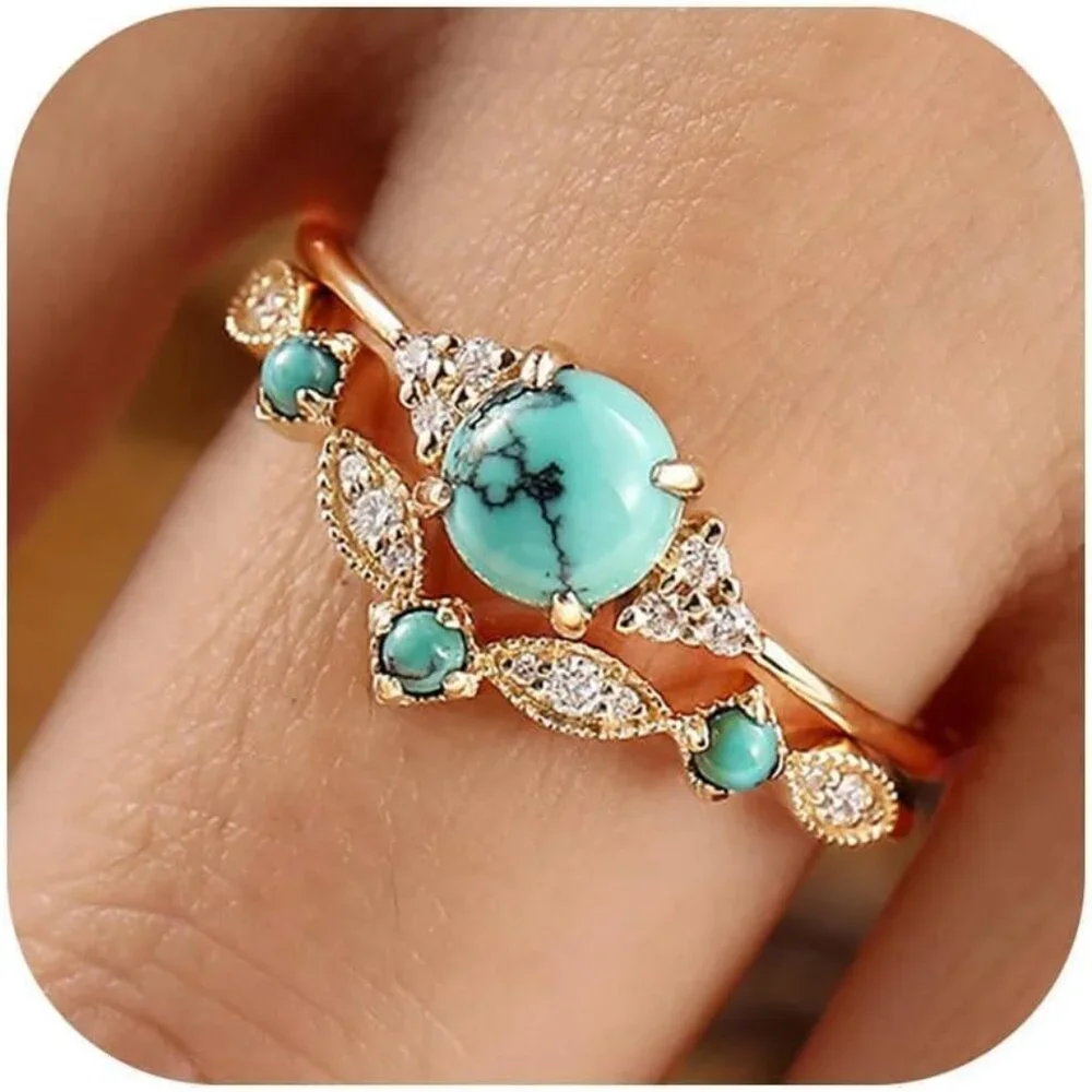 Chunky Gold Turquoise Rings Stack Western Jewelry for Women Knuckle Thumb Rings